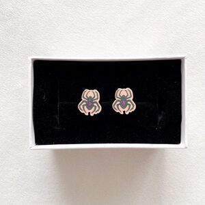 Black Spider Wooden Stud Earrings Halloween